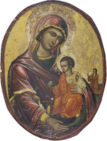 Maestro greco-dalmata del XVII secolo "Madonna con bambino e committente in...