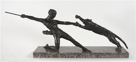 Michel Decoux 1837-1924 "Uccisione della tigre" lung. cm. 104 - scultura in...