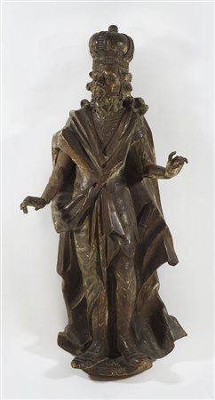 Grande scultura in legno finemente scolpito raffiguante Santo. H. cm. 114....