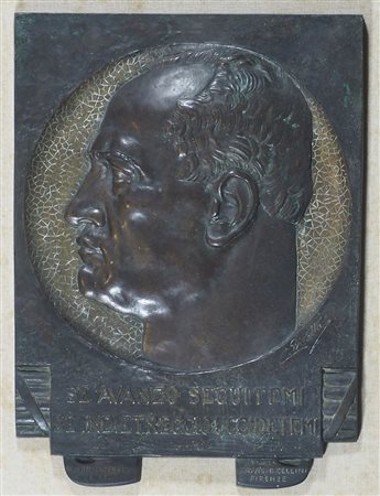 Carlo Rivalta 1887-1941 Piastra in bronzo a patina verde raffigurante profilo...
