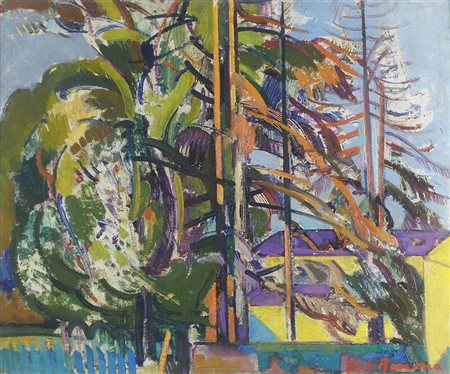 Juti Ravenna 1897-1972 "Paesaggio con alberi" cm. 38x46 - olio su tavola...