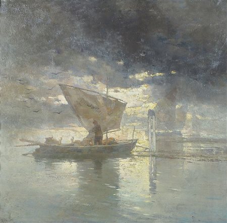 Emo Mazzetti 1870-1955 "Ritorno al calar del sole" cm. 40x42 - olio su...