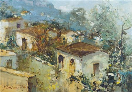 Ezzelino Briante Napoli 1901-1971 "Terrazza con vista" cm. 34x48 - olio su...