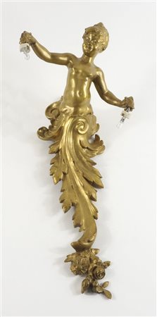 Louis Kley 1833-1911 Applique in bronzo dorato a 2 luci raffigurant figura...