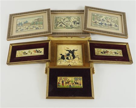 Lotto di 7 piccole placche persiane incorniciate. Misure diverse.