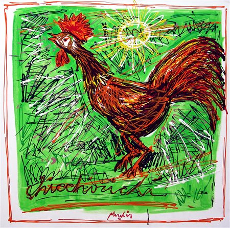 Renzo Meschis 1945, Palermo (Pa) - [Italia] Gallo acrilico su tela 80x80 cm...