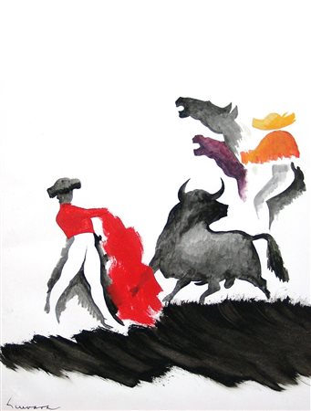 Jose Guevara 1926, Huelva - 2010, Huelva - [Spagna] Corrida olio su carta...