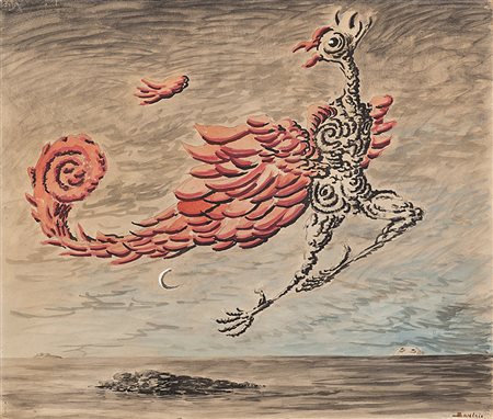 Alberto Savinio (Atene 1891 - Roma 1952)"L'uccello di fuoco" 1949tempera su...