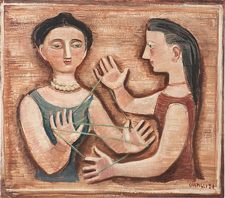 Massimo Campigli (Berlino 1895 - St. Tropez 1971)"Jeu de la ficelle" 1951olio...