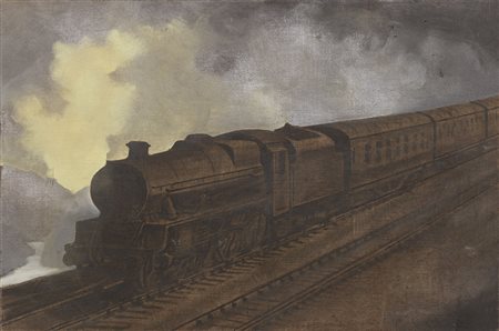 Luca Pignatelli, Milano 1962, Treno, 2003, Olio su telone di copertura di...