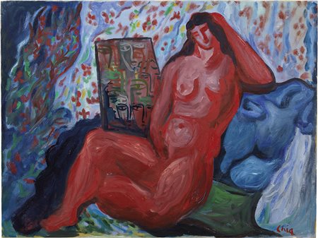 Sandro Chia, Firenze 1946, Red figure, 2006, Olio su tela, cm. 60x80, Firma...