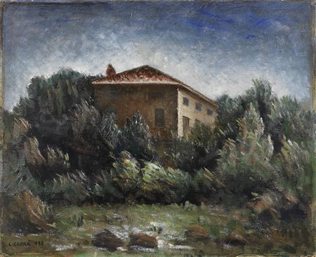 Carlo Carrà, Quargnento (Al) 1881 - Milano 1966, Paesaggio, 1932, Olio su...