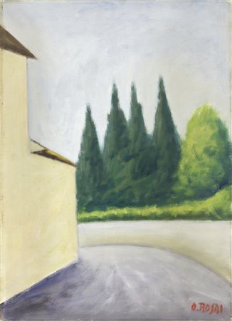 Ottone Rosai, Firenze 1895 - Ivrea (To) 1957, Strada con casa e cipressi,...