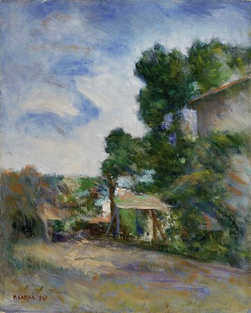 Carlo Carrà, Quargnento (Al) 1881 - Milano 1966, Rustico al Forte, 1941, Olio...