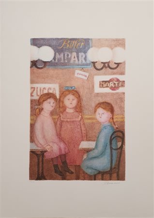 BUENO ANTONIO (1918 - 1984) Ragazze al bar Litografia 50x70 cm Firma in basso...