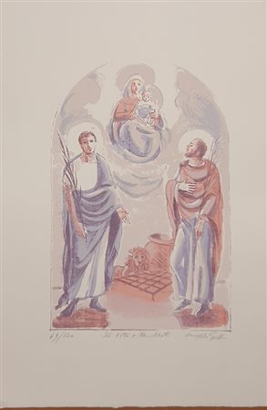 GATTO ANGELO San Vito e San Modesto Litografia 50x35 cm Firma in basso a...