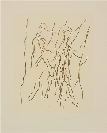 TRECCANI ERNESTO (1920 - 2009) Personaggi Acquatinta 50x36 cm Firma in basso...