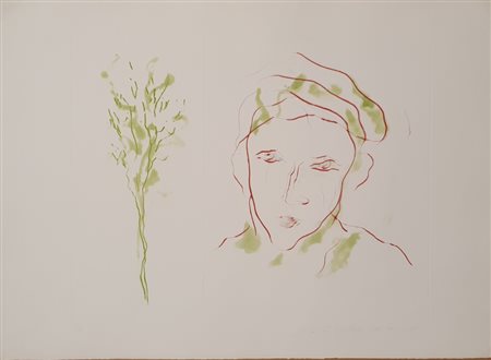 TRECCANI ERNESTO (1920 - 2009) Composizione con volto Doppia incisione all'...