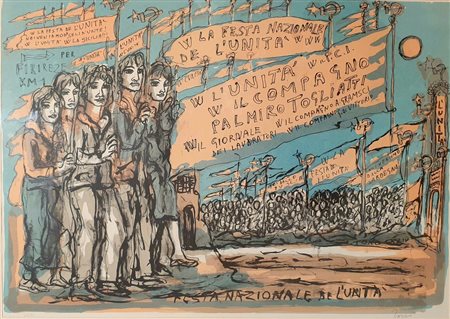 ZANCANARO TONO (1906 - 1985) Festa dell'unità Litografia 80x60 cm Firma in...