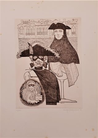 TARQUINNIO SERGIO (1925) Paesaggio con maschere veneziane, 1985 Acquaforte...