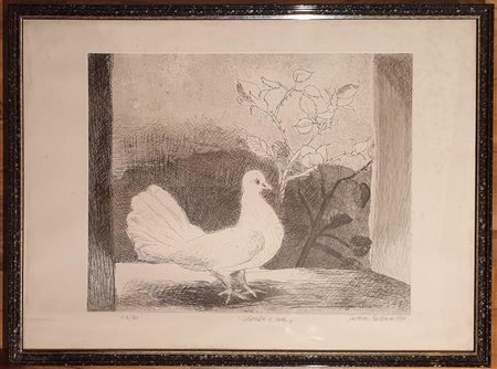 Barbaro Saverio (1924) Colomba e rose Incisione 50x70 cm Firma in basso a...