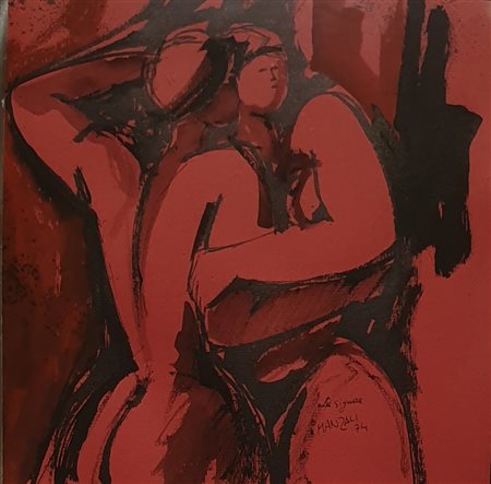 Manzali Giorgio La signora, 1974 Tecnica mista su carta 21x21 cm Firma in...