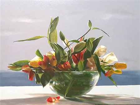 CICCOTTELLI BENIAMINO (1937) Fiori Olio su tela 60x80 cm Firma in basso a...