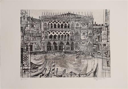 REGGIORI ALBINO (1933 - 2006) Paesaggio veneziano Acquaforte 35x50 cm Firma...