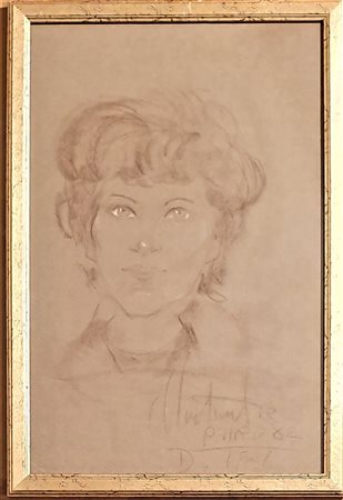 PITTORE XX SECOLO Volto di donna Matita su carta 30x55 cm Firma in basso a...