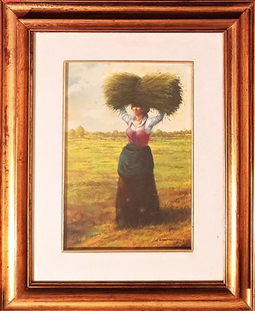 SPAGNOLI ARNALDO Contadina Olio su tela 40x30 cm Firmato in basso a destra
