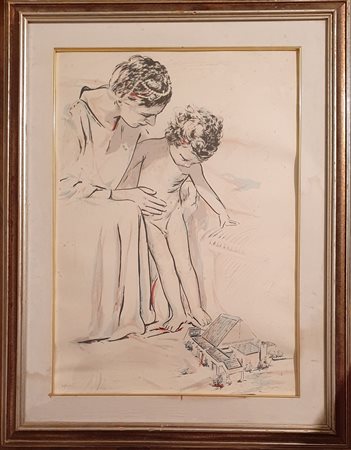 FIRMA NON DECIFRATA Maternità Litografia 50x70 cm