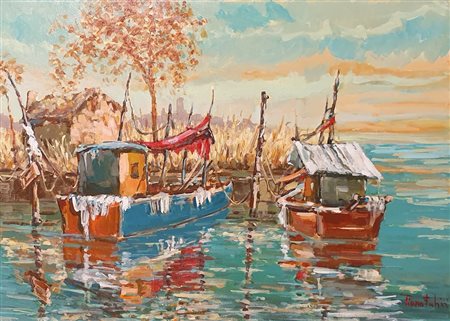 TIOZZO FABRIZIO (1950) Laguna Olio su tela 50x70 cm Firma in basso a destra