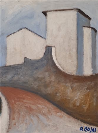 Rosai Ottone (1895 - 1957) Muri (1956) Olio su masonite 40x30 cm Firma in...