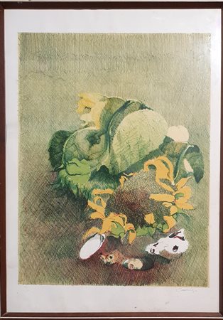 CAZZANIGA GIANCARLO (1930 - 2013) Natura morta Litografia 50x70 cm Firma in...