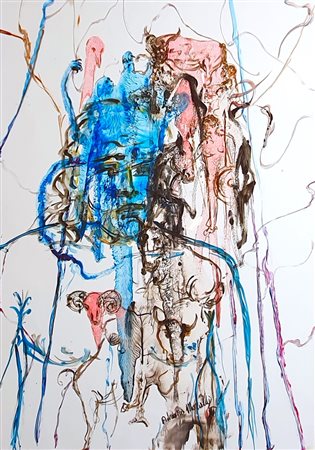 MARALDI ADRIANO (1945) Homage a Darwin, 1990 Olio su carta trattata 70x100 cm...