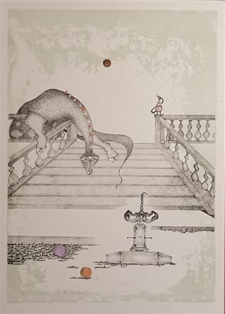 AUTORI VARI Drago e personaggi n.2 litografie su carta 70x50 cm Firmate e...