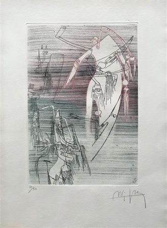 LAM WIFREDO (1902 - 1982) Composizione '60 Acquaforte 38x28,5 cm Firma in...