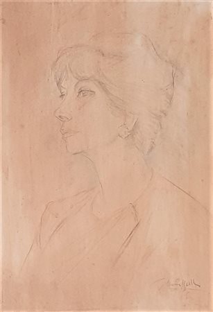 PITTORE XX SECOLO Volto di donna Matita su carta 35x50cm Firma in baso a...