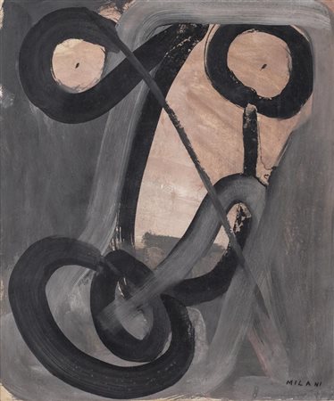 Umberto Milani COMPOSIZIONE tecnica mista su carta applicata su tela, cm...
