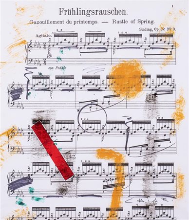 Giuseppe Chiari COMPOSIZIONE tecnica mista e collage su carta, cm 80x70...