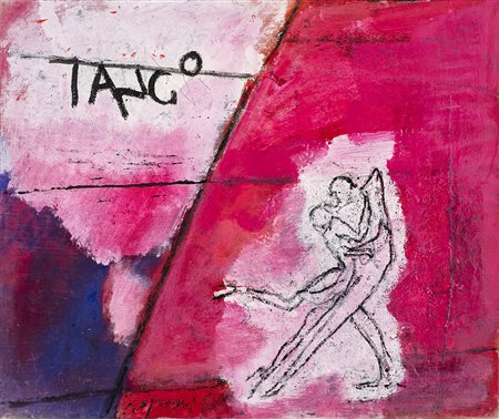 Franco Rognoni TANGO olio su tela, cm 46x55 firmato e titolato sul retro:...
