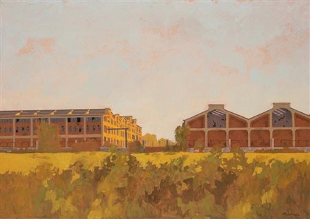 Mauro Chessa FABBRICHE ABBANDONATE olio su tela, cm 70x100 firmato eseguito...