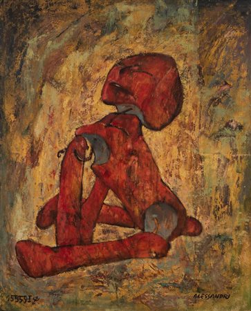 Lorenzo Alessandri BAMBOLA ROSSA N4 olio su masonite, cm 80x65 firmato sul...
