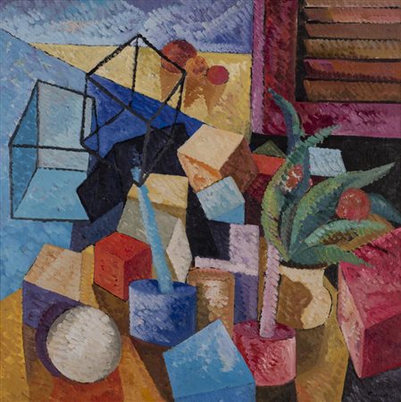 Saverio Terruso NATURA MORTA Olio su tela, cm 100x100 L'opera è accompagnata...