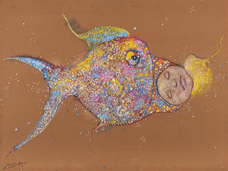 Enrico Colombotto Rosso VOLTO olio su cartone, cm 73x97 firmato sul retro:...