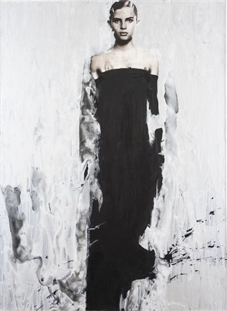 Paolo Leonardo SENZA TITOLO tecnica mista su carta applicata su tela, cm...