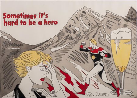Ronnie Cutrone SOMETIMES IT'S HARD TO BE A HERO oilstick e tempera su carta...