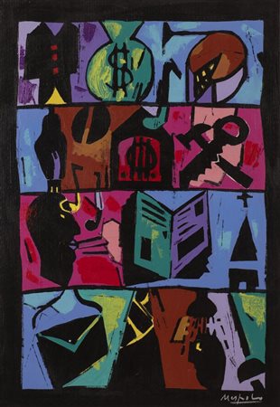 Ugo Nespolo COMPOSIZIONE acrilico su carta, cm 100x70 firmato L'opera è...