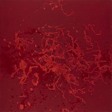 Massimo Barzagli COMPOSIZIONE acrilico e corda su tela, cm 100x100 sul retro:...