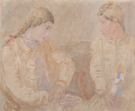 Pio Semeghini (Quistello 1878 - Verona 1964)"Piccole amiche" 1940olio su...